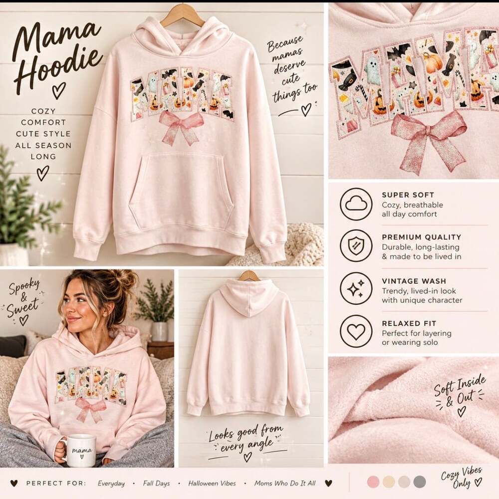 Halloween Hoodie Mama sparkle pink bow